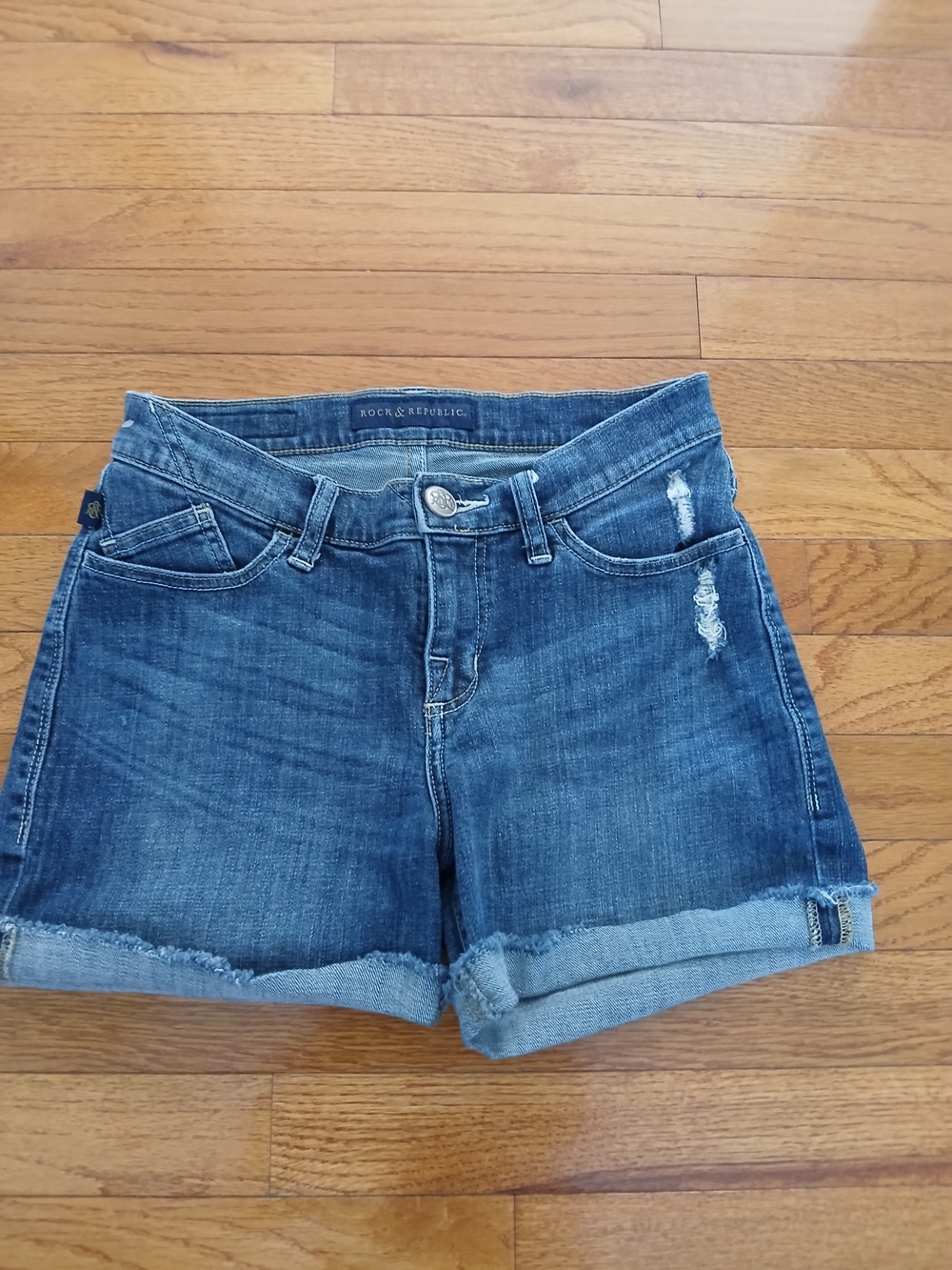 Rock & Republic Women's Dark Blue Denim Roll-Cuff Shorts